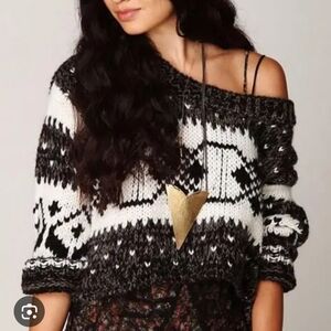 Free People Fair Isle Cropped Chunky Knit Sweater Size Medium